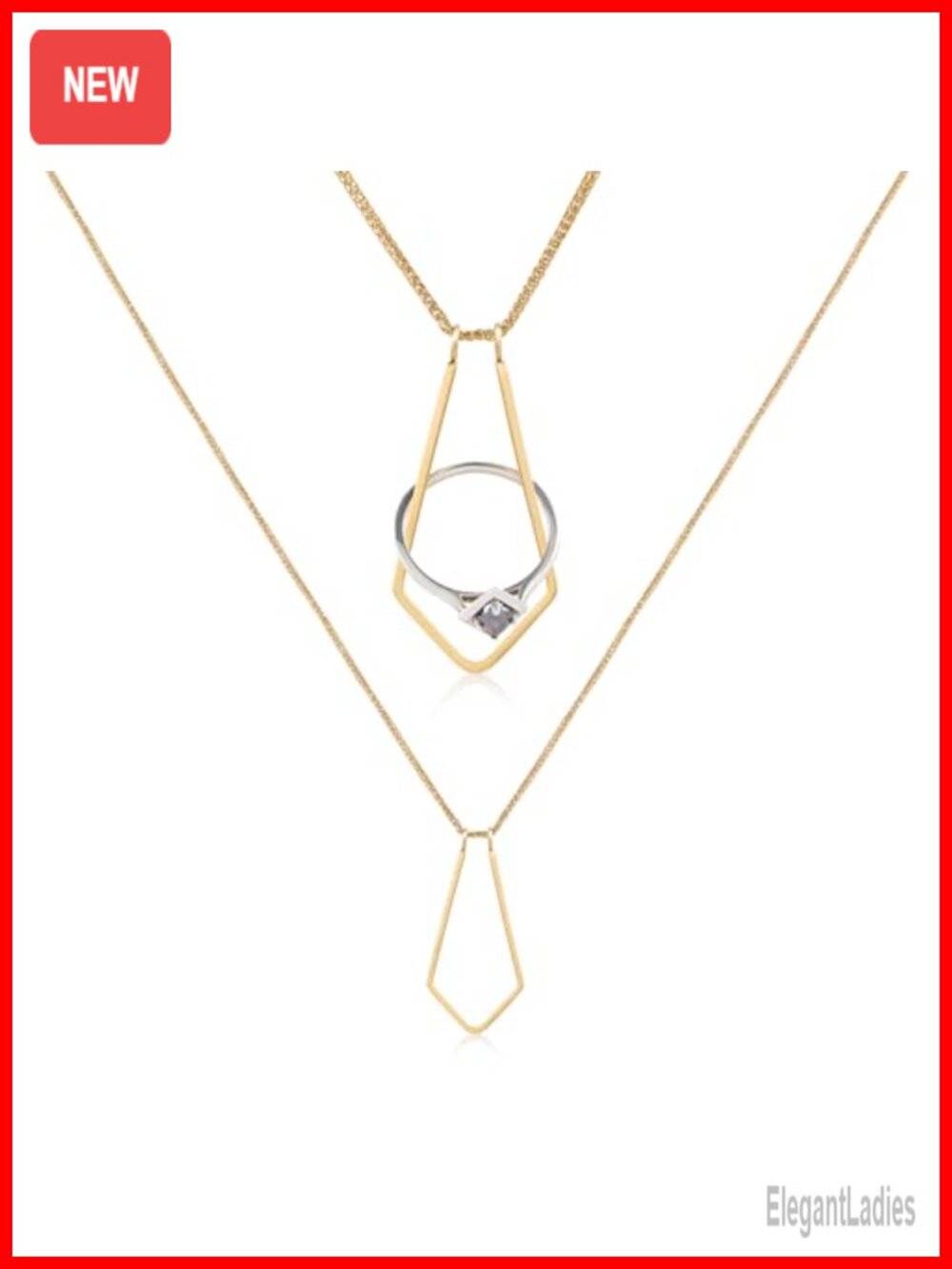 18K Gold Plated Ring Keeper Necklace 17.7in Chain with 4in Extender